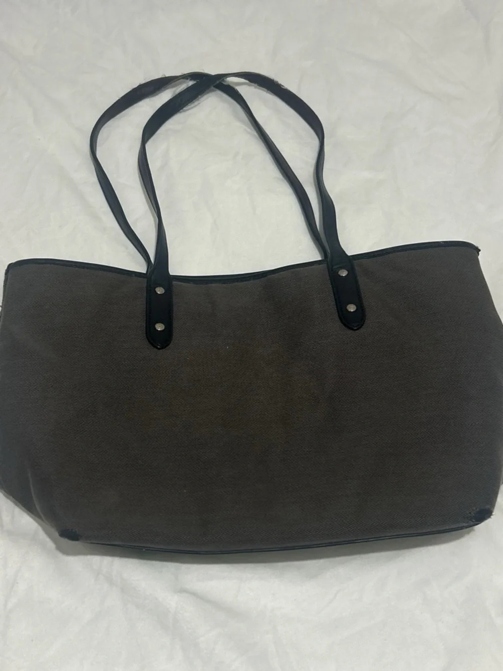 Coach Brown Canvas Tote with Black Trim